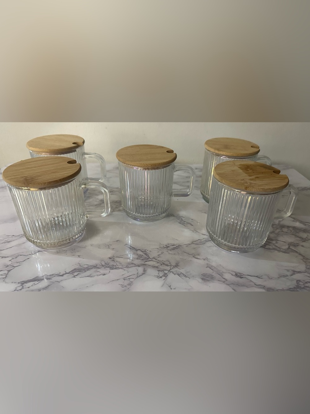 Ribbed Mugs with Bamboo Lids - Set of 5 iridescent